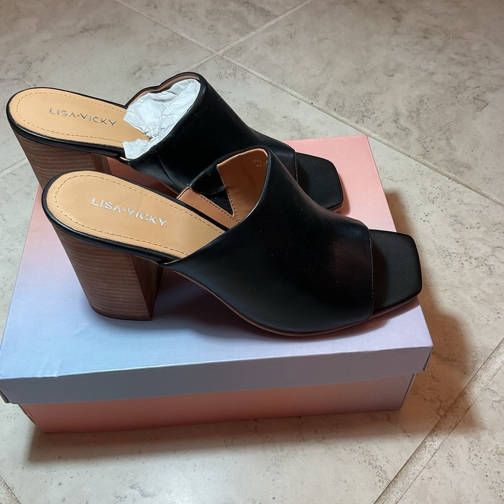 NIB Lisa Vicky Shoes Womens Size 9 Virtue-V Block Heel Mule Sandals Sheep Nappa - Picture 7 of 7